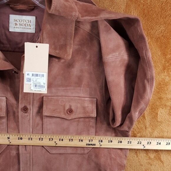 SCOTCH & SODA Shirt Jacket Mens Medium Tan Blush Suede Button Double Pocket $478 - Picture 9 of 11